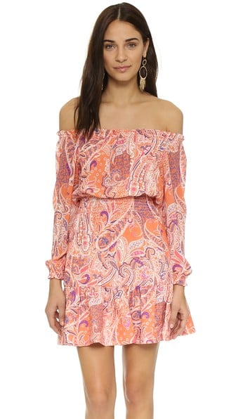 Cynthia Rowley Off the Shoulder Paisley Print Dress Light Orange
