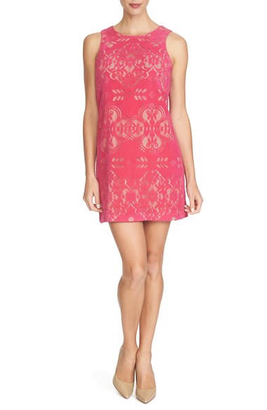 Cynthia Steffe 'Anna' Flocked Lace Shift Dress Dancing Rose Pink