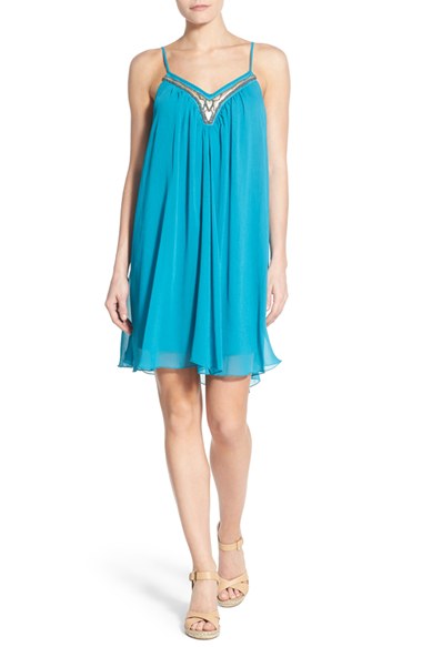 DEX Embellished A-Line Slipdress Teal a-line dresses for easter