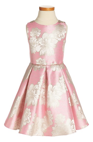 David Charles Floral & Stripe Brocade Dress (Toddler Girls & Little Girls) Pink