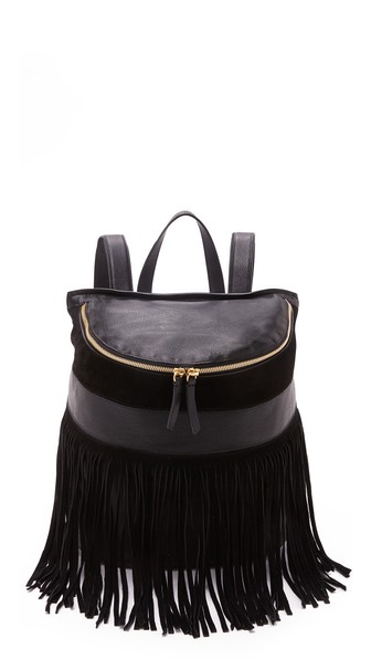 Derek Lam 10 Crosby Mercer Fringe Backpack Black Suede Pebbled Leather