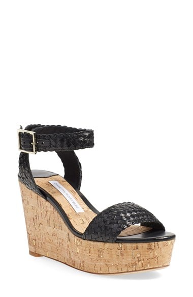 Diane von Furstenberg 'Monclair' Platform Wedge Sandal (Women) Black Leather