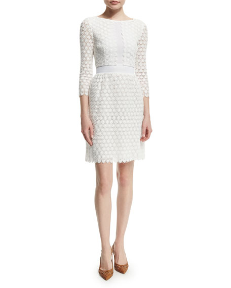 Diane von Furstenberg Nolly Cotton Honeycomb A-Line Dress Ivory