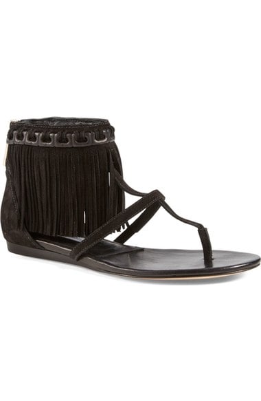Diane von Furstenberg 'Paloma' Fringe Flat Sandal (Women) Black Suede