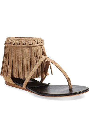 Diane von Furstenberg 'Paloma' Fringe Sandal (Women) Tan Suede