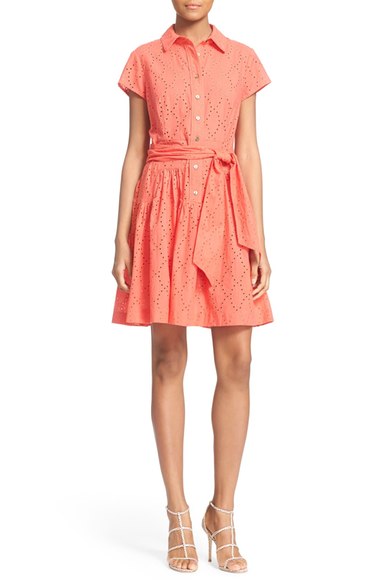 Diane von Furstenberg 'Skylar' Eyelet Shirtdress Ocean Coral