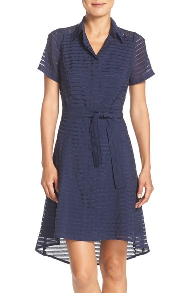 Donna Ricco Shadow Stripe Shirtdress Navy Blue
