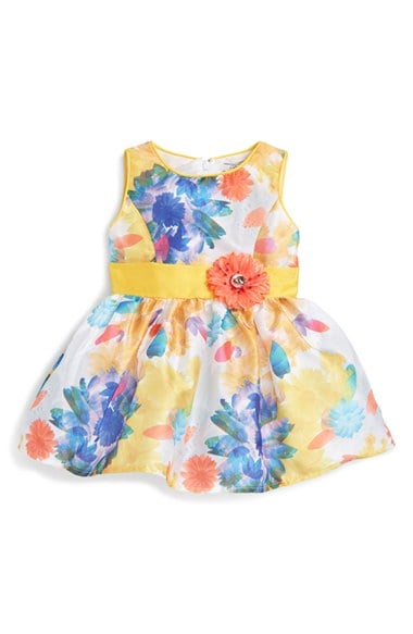 Dorissa 'Assunta' Floral Print Sleeveless Dress (Baby Girls) Multi Yellow floral print easter dresses for baby girls