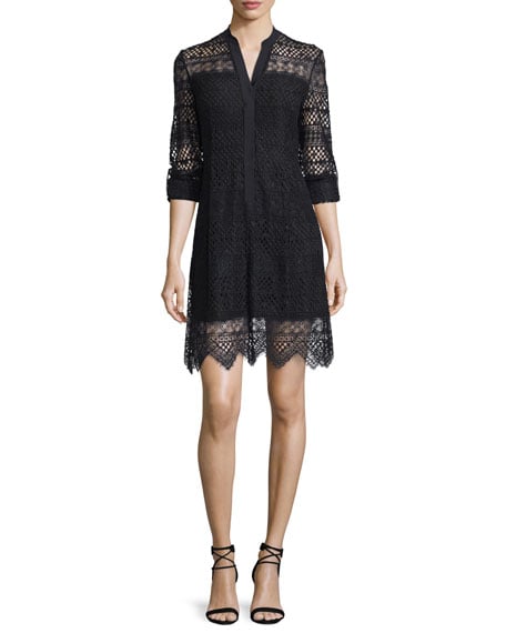 Elie Tahari Whitney Lace-Overlay Shirtdress Black 