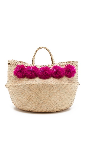 Eliza Gran Venice Tote Pom-Poms Natural Straw Pink Shopbop Spring Sale
