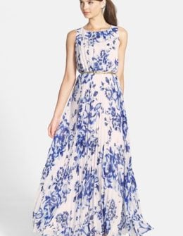 Eliza J Belted Floral Print Chiffon Maxi Dress (Regular & Petite) Cobalt Blue floral print dresses for easter