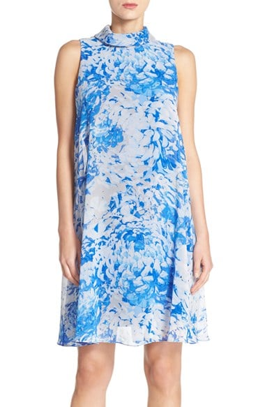 Eliza J Mock Neck Chiffon Trapeze Dress Royal Blue trapeze dresses for easter