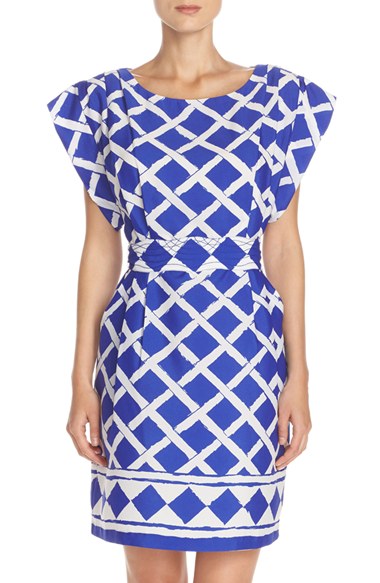 Eliza J Print Crêpe de Chine A-Line Dress Blue a-line dresses for easter