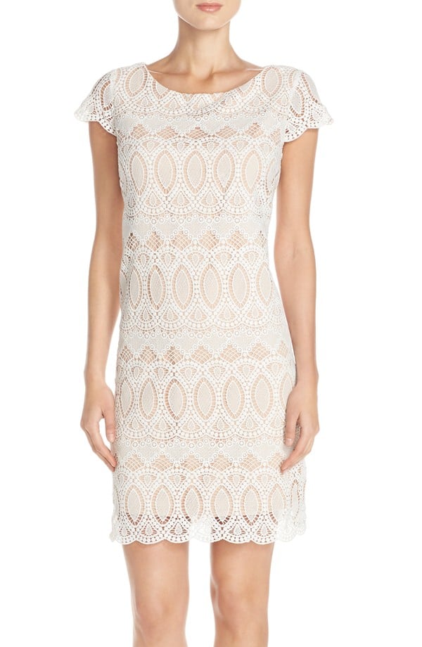 Eliza J Scalloped Lace Sheath Dress (Regular & Petite) Ivory