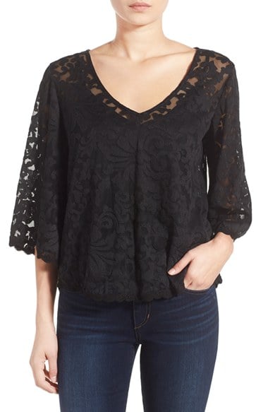 Ella Moss 'Marysol' Lace Bell Sleeve Top Black