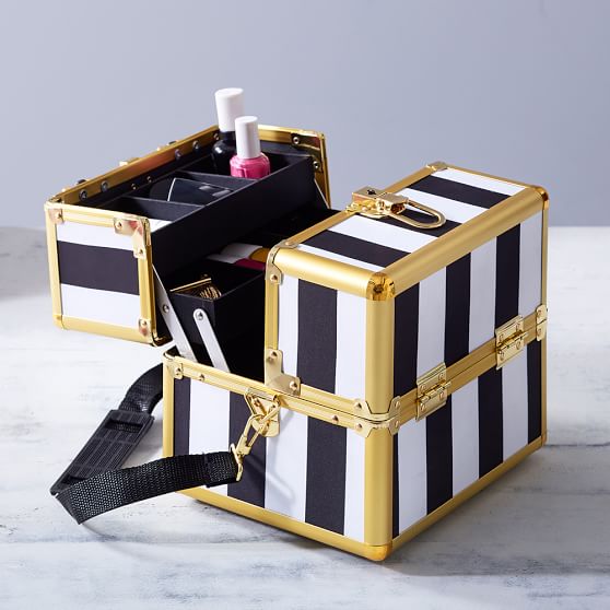 Emily + Meritt Black White Stripe Beauty Carry-All Case PB Teen