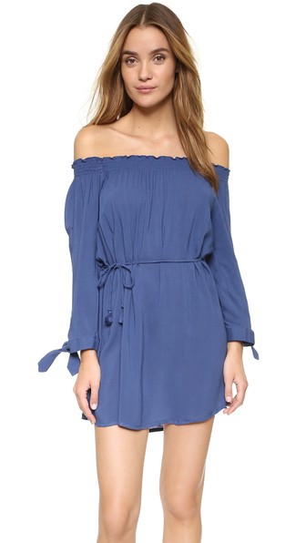 FAITHFULL THE BRAND Essentials Off Shoulder Dress Plain Ocean Blue