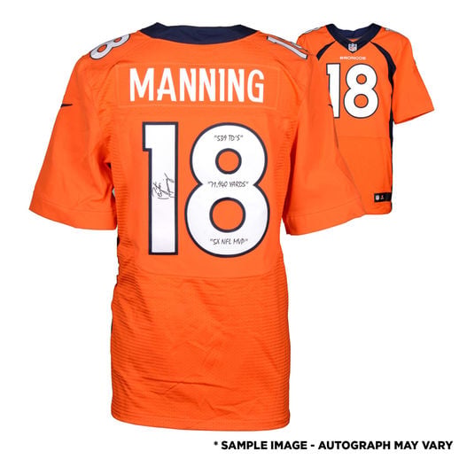 FANATICS AUTHENTIC PEYTON MANNING DENVER BRONCOS AUTOGRAPHED NIKE ORANGE ELITE JERSEY WITH MULTIPLE CAREER STAT INSCRIPTIONS