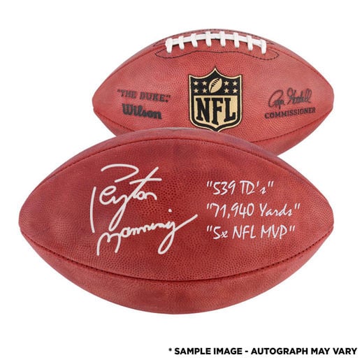 FANATICS AUTHENTIC PEYTON MANNING DENVER BRONCOS/INDIANAPOLIS COLTS AUTOGRAPHED DUKE PRO FOOTBALL WITH MULTIPLE CAREER STAT INSCRIPTIONS