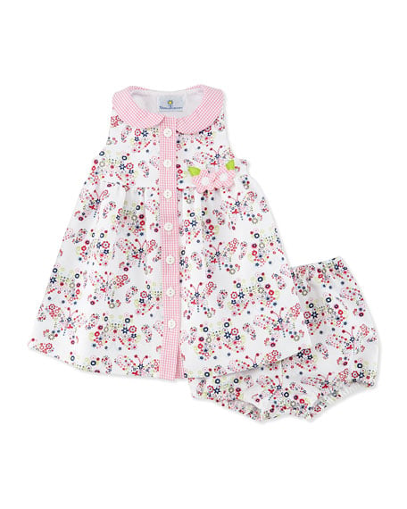 Florence Eiseman Sleeveless Pique Butterfly Dress w/ Bloomers Multicolor, Size 3-24 Months 