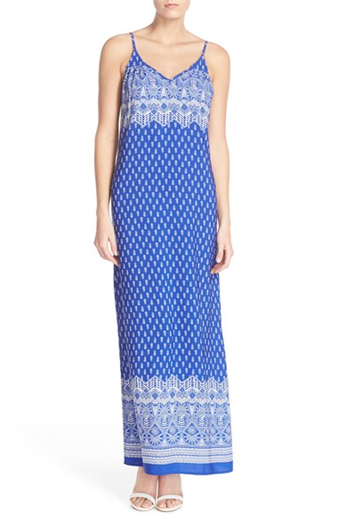Fraiche by J Border Print A-Line Maxi Dress Mika Blue a-line dresses for easter
