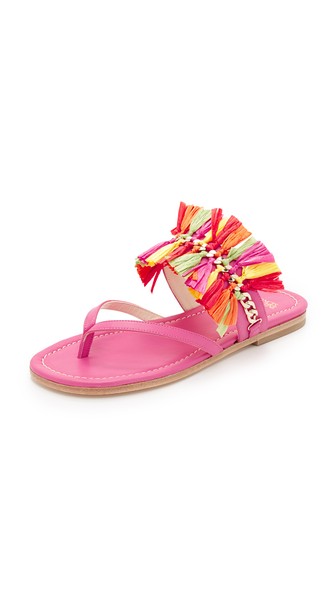 Frances Valentine Elizabeth Raffia Flat Sandals Pink