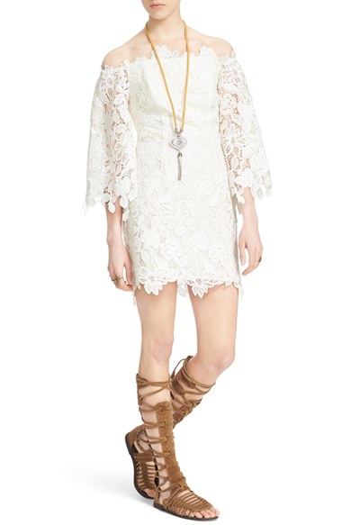 Free People Lace Off the Shoulder Shift Dress in Ivory