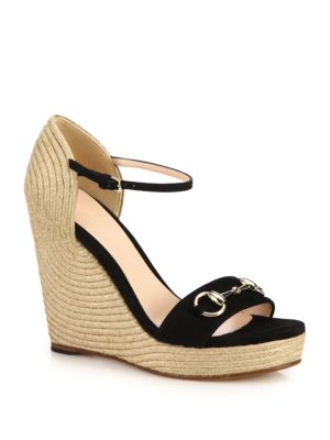 Gucci Carolina Suede Espadrille Wedge Sandals Black