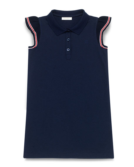Gucci Stretch-Pique Polo Dress, Blue/Multicolor, Size 4-12 Multi Blue