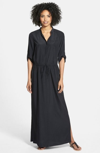 Halogen® Roll Sleeve Maxi Dress (Regular & Petite) Black shirtdresses for spring