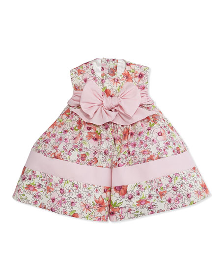 Helena Sleeveless Floral Poplin Dress, Pink, Size 6-24 Months Bow Waist Detail