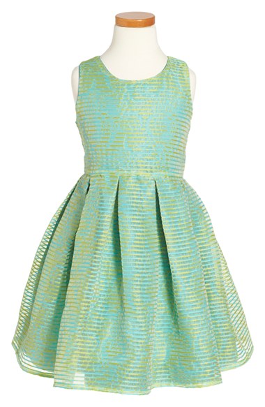 Isabel Garreton Organza Stripe Sleeveless Dress (Toddler Girls & Little Girls) Aqua Mint