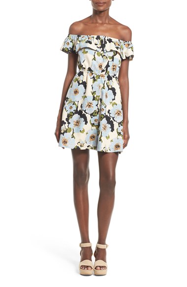 J.O.A. Off-the-Shoulder Dress Blue Multi Floral