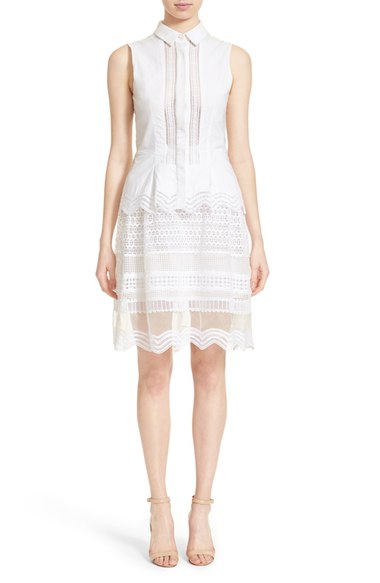 Jonathan Simkhai Lace Trim Oxford Ruffle Dress White