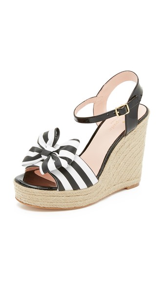 Kate Spade New York Darya Espadrille Wedge Sandals Black White Stripes