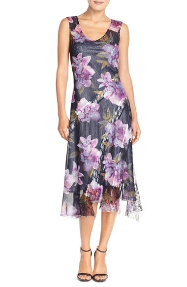 Komarov Floral Chiffon A-Line Midi Dress Vintage Lily midi dresses for easter