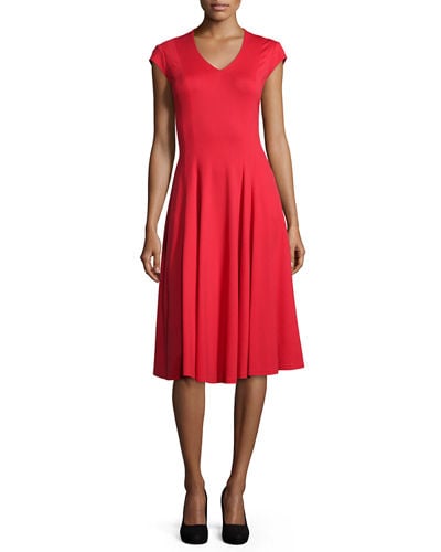 Lafayette 148 New York Cap-Sleeve Fit & Flare Midi Dress Lafayette Red
