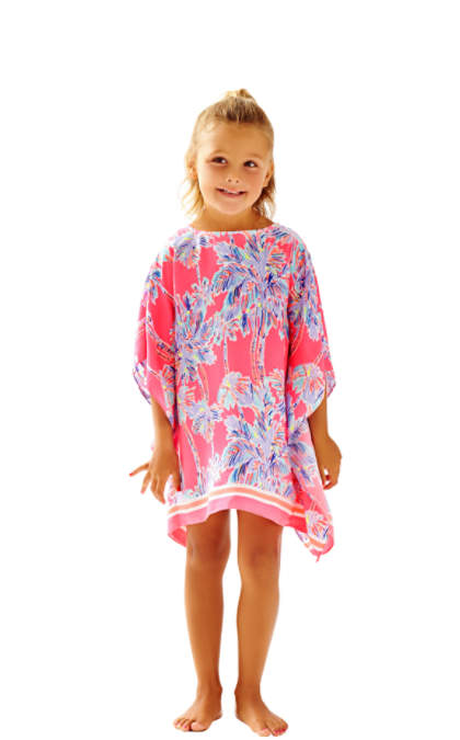 Lilly Pulitzer GIRLS LITTLE LINDAMARIE CAFTAN Flamingo Pink Nice Stems Little Eng Linda Marie