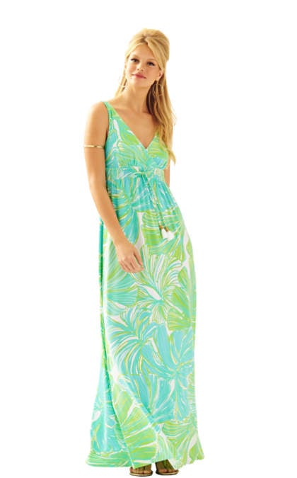 Lilly Pulitzer ISLA V-NECK MAXI DRESS Green Sheen Fronds Place maxi dresses for easter