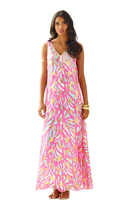 Lilly Pulitzer MALLORY MAXI DRESS Capri Pink Papaya Playa 