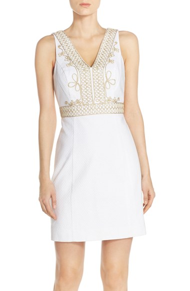 Lilly Pulitzer® 'Aveline' Embroidered Cotton Sheath Dress Resort White sheath dresses for easter 