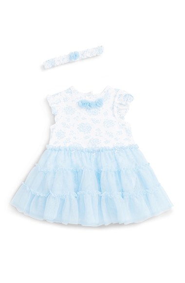 Little Me Floral Print Skirted Bodysuit & Headband Set (Baby Girls) Blue