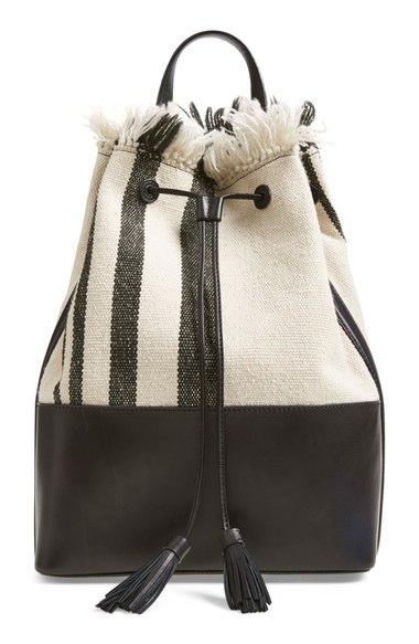 Loeffler Randall Canvas Drawstring Backpack Black Natural Black fringe backpacks for spring