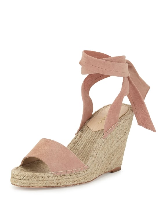 Loeffler Randall Harper Suede Espadrille Wedge Sandals Blush Pink