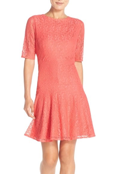 London Times Drop Waist A-Line Lace Dress Coral 