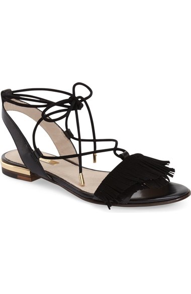 Louise et Cie 'Cyan' Fringe Sandal (Women) Black Suede fringe flat sandals for spring