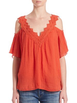 Love Sam Lace Overlay V-neck Blouse Chili 