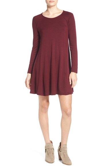 Lush 'Lauren' Long Sleeve Shift Dress Burgundy