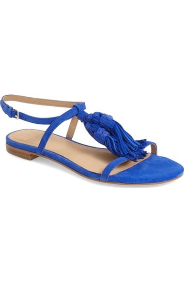 MARC FISHER LTD 'Crystal' Tassel Flat Sandal (Women) Cobalt Blue Suede