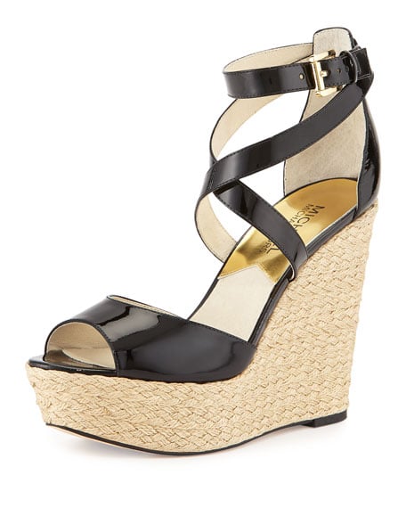 MICHAEL Michael Kors Gabriella Patent Leather Wedge Sandal Black 